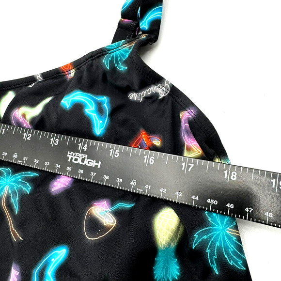 TORRID Women Large Black Neon Light Flamingo Dolphin Tropical Flounce Bikini Top - Picture 9 of 10